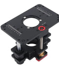 No Sweat Router Table Lift And Inverted Mount With Heavy Duty Manual Dial showing top view and adjustment mechanism for woodworking.