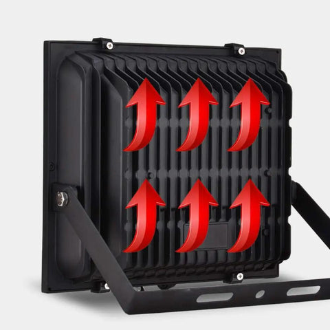 JUDYSSY Creative Ip67 Waterproof 108 LEDs 60W Solar Security Lights 15000Mah & 3 Modes showing heat dissipation design on the back panel.