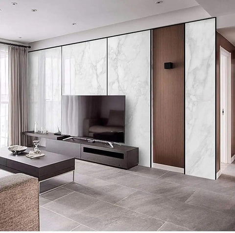 Living room wall with Marble Contact Paper For Countertops Peel And Stick Self Adhesive Waterproof White Grey Faux Marble Wallpaper