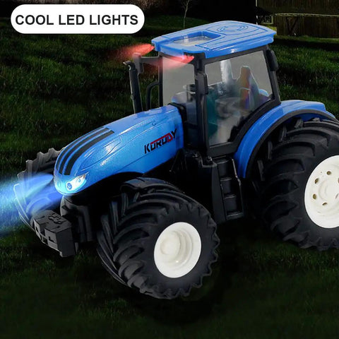 Remote Control Farm Tractor Truck With Two Rechargeable Batteries And Realistic Cab Lights For Kids Aged Three To Six