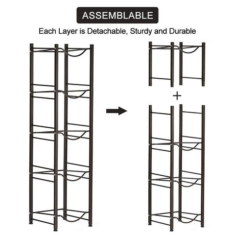Five Tier Water Jug Rack for Five Gallon Jugs Heavy Duty Steel Bottle Organizer Shelf No Fuss Easy Assembly Copper Bronze Finish shown disassembled