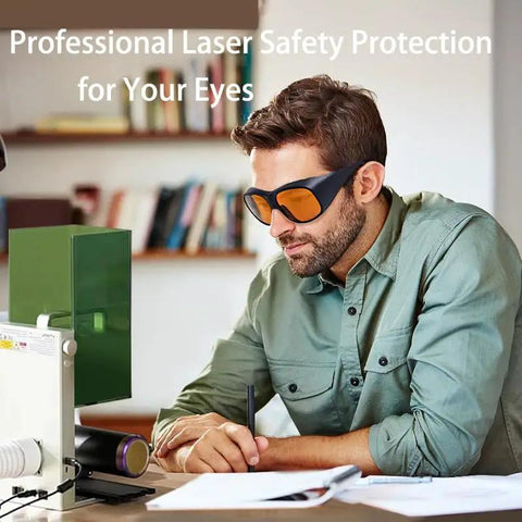 Pro Grade Multi Wavelength Laser Safety Glasses With Heavy Duty Optics Spanning 180 To 1095 Nm For Industrial Medical And Lab Work That Keep Your Vision Crisp And Bulletproof, worn by man in a lab setting.