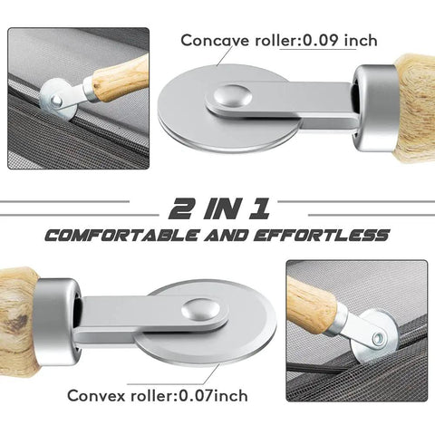 Concave and convex rollers of No Brainer Handy DIY Window And Patio Screen Repair Kit with 36 by 90 inch fiberglass mesh.