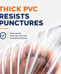 Kickass 4 Inch Pvc Dust Collection Hose 20 Feet Long showing thick PVC resisting punctures, designed for durability and flexibility.