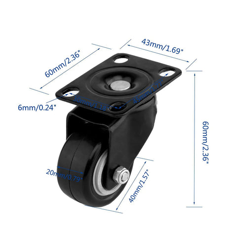 ULIFESTAR 1.5-inch black polyurethane swivel caster with top plate