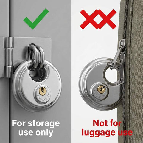 Heavy Duty Disc Padlocks Two Pack Keyed Differently For Storage Units With Three Eighths Inch Shackle Stainless Steel Construction