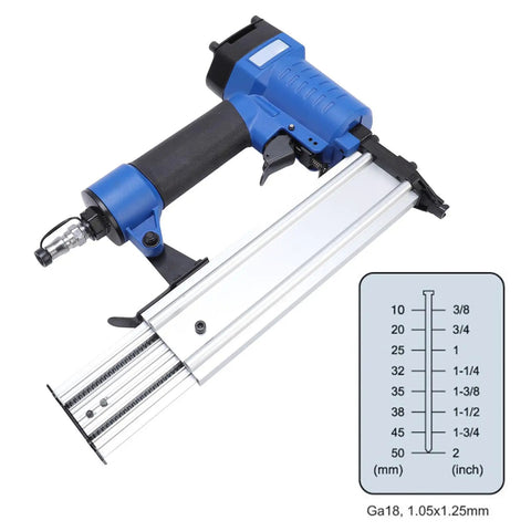 Built Tough Heavy Duty Pneumatic Brad Nailer 18 Gauge Air Powered Nail Gun For 3/8 To 2 Inch Brads with lightweight aluminum frame.