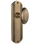 Antique Brass Privacy Door Knob Set With Deco Plate And Lead Crystal Knobs Two And Three Quarters Backset Solid Forged Brass Interior Door Hardware