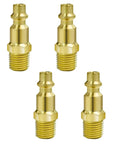 Beefy Heavy Duty Brass One Quarter Inch NPT Male Air Hose Adapter Kit With Quick Connect Fittings Coupler And Plug Four Piece Set