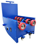 Heavy Duty Electric Drum Rotator Mixer For Nailing Paint And Grease Blends Fast Using Variable Speed Up To 46 RPM And 400W Power Handling 200 Liter Drums Up To 485 Lbs No Fuss in blue with red rollers.