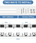 Installation options for Stainless Steel Wall Mounted Broom And Mop Holder With Five Racks And Four Hooks Self Adhesive Heavy Duty