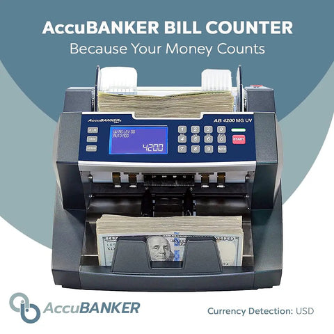 Beefy Heavy Duty Bill Counter Machine With UV And Magnetic Counterfeit Detection, 300 Bill Hopper, front view.