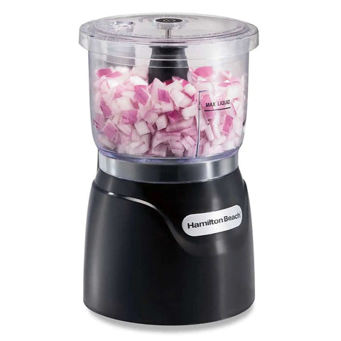 No Hassle Immersion Cooking Bundle With Heavy Duty Stainless Blades And Snappy Two Speed Settings For Silky Purees Bold Sauces And Fresh Batters Paired With A Reliable Hand Whip And Compact Prep Cup To Knock Out Weeknight Dinners In Major Style - compact black chopper with diced onions inside