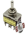 FGS12-223 Industrial Electronic Component For Machinery Control Systems, a metal ON-OFF-ON toggle switch with labeled terminals
