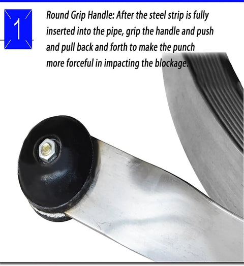 Close-up of round grip handle on Heavy Duty Manganese Steel Drain Auger No Sweat Snake Tool for effective blockage impact.