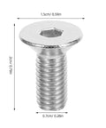 Flat Head Hex Socket Screws Full Thread M8x60mm Stainless Steel 10 Pack for Pro Furniture with dimensions shown