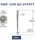 Built Tough 304 Stainless Steel Socket Head Cap Screws 10 Pack 3/8 16 X 4 Inch partial thread hex bolts dimensions and size chart