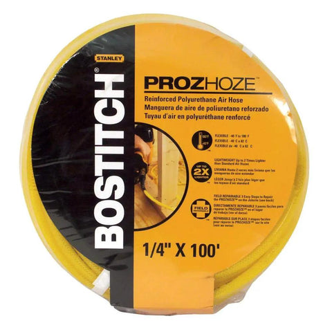 Premium Pro Grade Quarter Inch By One Hundred Foot Reinforced Polyurethane Air Hose package showing 1/4 in x 100 ft size