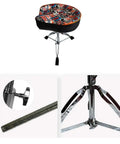 Road Ready Foldable Drum Throne With Chrome Motorcycle Style Base, showcasing padded seat and adjustable chrome pedestal.