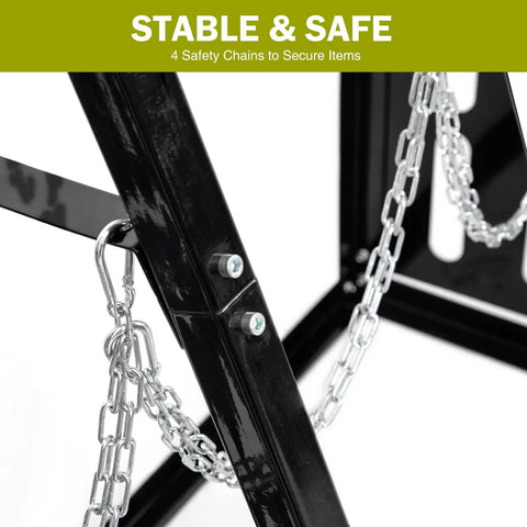 Heavy Duty Vertical Bar Rack Ready To Handle 1500 Lb Wall Mount Storage For Long Parts And Tool Boxes Welded Steel Frame Built Tough For Shop Life safety chains secured to the frame.