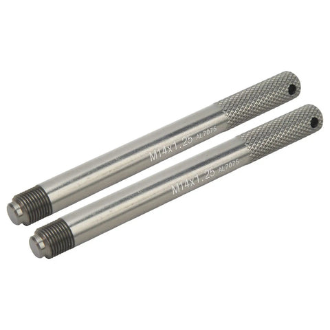 Premium Aluminum Alloy Wheel Alignment Pin Set For Tire Repair And Rim Work features two aluminum pins with grooved shafts.