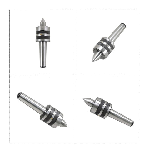 MT4 Morse taper live center with 60° point; steel body, four-view collage front side close-up angle