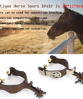 Antique Brown Western Style Horse Spurs 1 Pair with Hand Carved Decoration for Boots