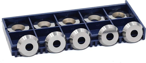 10 Pack 16mm Round Carbide Lathe Inserts For Wood Turning Tools Indexable Replacement Blades With M5x9mm Screws in blue holder.