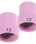 Premium Pink Ceramic Tig Welding Cups With Nozzle Accessories Heat And Wear Resistant Gas Lens Shielding Kit, size 12, front view.