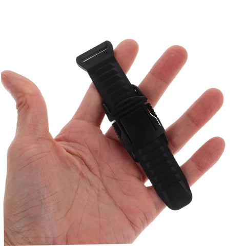 10 Sets Adjustable Backpack Buckles With Plastic Strap Clips Quick Release Replacement shown in hand for size reference.