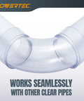 Close-up of a Four Inch ID 90 Degree Dust Collection Elbow Fitting with built-in coupler made of clear durable plastic.