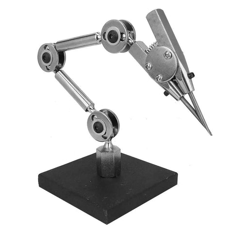 Precision Third Hand Clamping Jig For Jewelry Soldering And Electronics Repair with metallic arm and black base for stability.