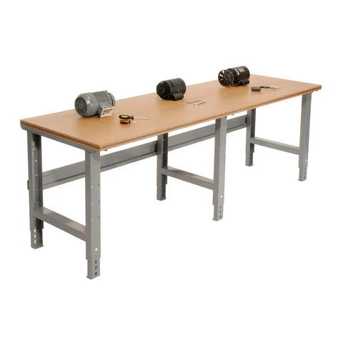 Heavy Duty Adjustable Height Workbench Featuring A Buttery Smooth Steel Top And Rock Solid C Channel Frame 96 By 36 Inches Pro Grade Shop Station Built Tough For Garage Projects And Serious DIY Builds