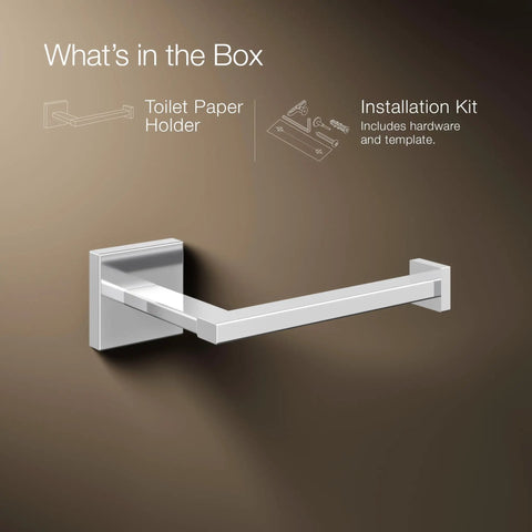 Sleek Square Wall Mounted Toilet Paper Holder In Polished Chrome Premium Metal Construction Pivoting Roll Easy Install.
