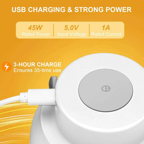 Electric Garlic Chopper Mini, Portable USB Rechargeable Food Processor Mincer With Garlic Peeler And Spoon, Hands Free Small Kitchen Gadget For Quick Meal Prep, White, USB charging port showing power specifications.