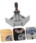 Heavy Duty Right Angle Clamp For Woodworking And Precision Welding With Badass Aluminum Build, grey clamp with handle.
