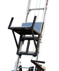 Heavy Duty 400 Pound Ladder Hoist With 28 Foot Reach featuring a steel frame and aluminum deck for lifting materials safely.