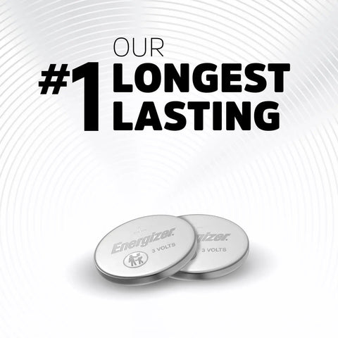 Heavy Hitters Cr2032 3V Lithium Coin Batteries 10 Pack in silver color on a light background, showing two batteries side by side.