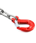 Close-up of a Clevis Slip Hook With Latch, 4 Pack, Five Sixteenths Of An Inch, 2470 Lbs Load Limit, attached to a chain.