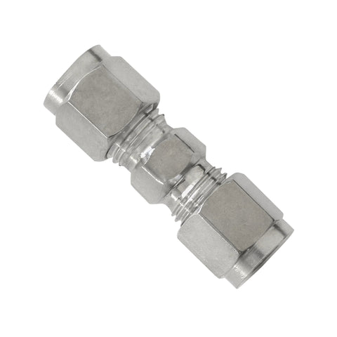Compression tube union, 304 stainless steel, 8mm OD x 8mm OD, pack of 2