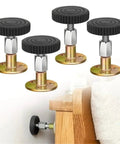 Adjustable Furniture Feet 12 Pack Self Adhesive Metal Leg Pads With Telescoping Posts Stabilizers in use on furniture corner