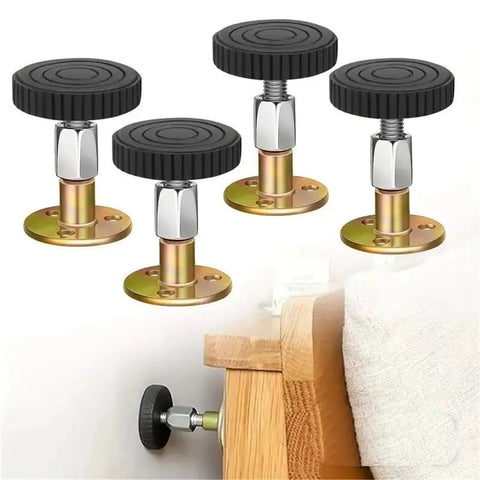 Adjustable Furniture Feet 12 Pack Self Adhesive Metal Leg Pads With Telescoping Posts Stabilizers in use on furniture corner