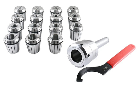 MT3 Shank ER40 Chuck With Fifteen Piece Collet Kit From One Eighth To One Inch High Precision Hardened Alloy Spring Steel