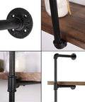 Industrial Iron Pipe Shelf Kit With 5-Tier Wall Mount Brackets, 56 Inch Tall, black open shelving detail and wood shelf close-up