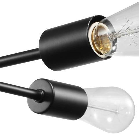 Close-up of Vane Four Light Matte Black Flush Mount Ceiling Light With Open Socket Sputnik Style Dope Modern Minimalist Fixture