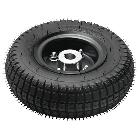 Close-up of 9x3.50-4 pneumatic wheel from Beefy 24V 350W Brushed Transaxle Motor Kit With Differential for mobility scooters and trolleys