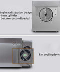 Kickback And Roast With This Smooth Op 2500g Electric Coffee Bean Machine, showcasing steel body and fan cooling device.