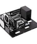 Open Air PC Test Bench Case And Open Frame Techbench For EATX ATX MATX ITX Motherboards DIY Computer Chassis With Large GPU Clearance And ATX Power Supply Compatibility showcasing installed components, including GPU and power supply, on steel frame.