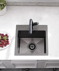 Top view of 15 Inch Black Bar Sink Drop In For RV And Small Kitchen, 16 Gauge Stainless Steel Deep Single Bowl, Matte Black Gunmetal Finish