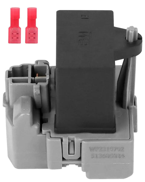 Two Piece Fridge Start Kit With PTC Relay And 12uF 250V Run Capacitor For Kenmore And Maytag Fridges, gray relay and red connectors